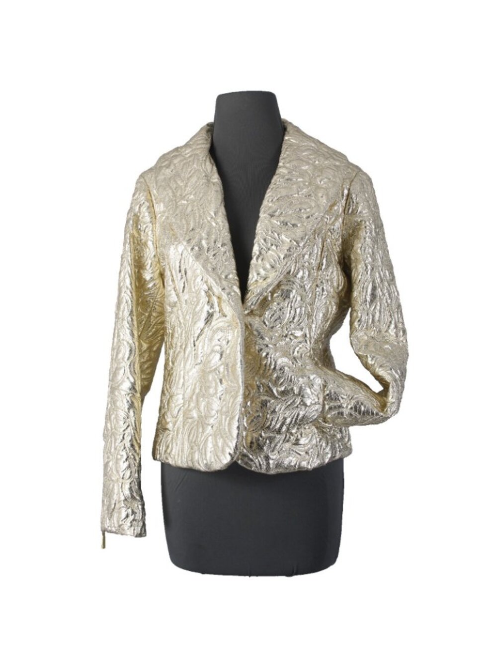 Michael Kors Blazer Jacket Sz 8 Gold Crinkle Quilted Pockets Poly Jacket - Picture 2 of 11